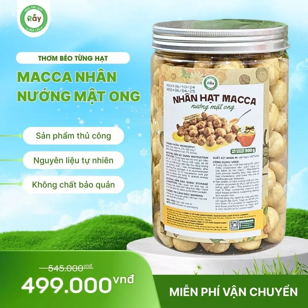 500gr Nhân Macca Rẫy nướng mật ong - lựa kỹ từng hạt, nướng giòn rụm với mật ong, thơm béo giòn tan khó cưỡng