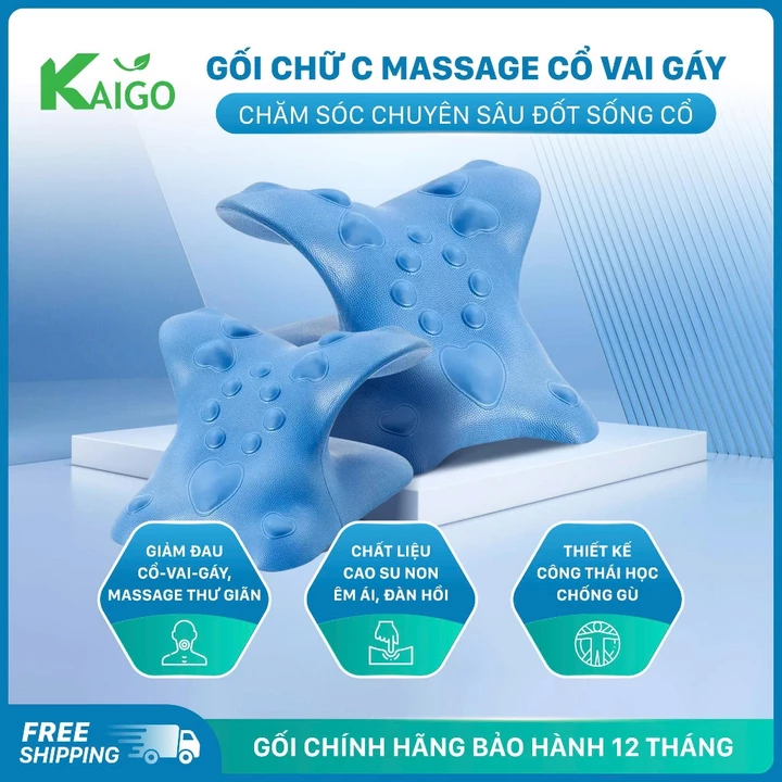 Gối massage cổ vai gáy, Gối massage, Mát Xa Thư Giãn Giảm Đau đa năng,hỗ trợ đốt sống cổ KaiGo