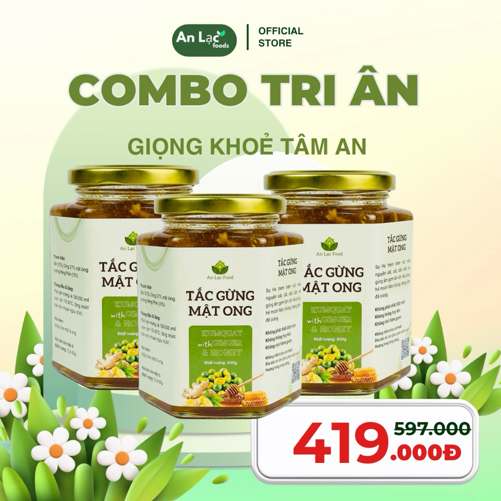 Combo Mua 2 Tặng 1 Tắc Gừng Mật Ong Đường Phèn An Lạc Foods 850g - Giảm Ho, Ấm Họng, Tăng Đề Kháng