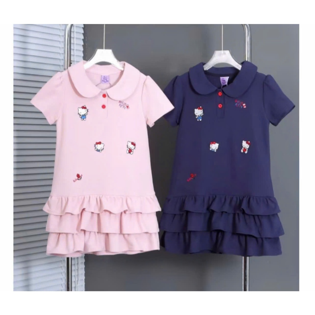 Váy polo bé gái bèo tầng từ 9kg-35kg Đầm bé gái dễ thương Hello Kitty, chất vải polo thoáng mát