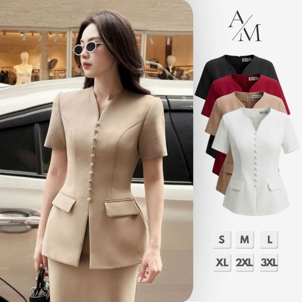 Áo Vest Nữ Thiết Kế Cổ Chữ V Cách Điệu Cúc Bọc Phong Cách Nhẹ Nhàng Thời Trang Thanh Lịch MS075