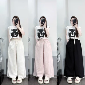 Quần Dài Nữ Dáng Suông Phối Viền Ren Chất Vải Đũi Lụa Nhật Mềm Mát Xuân Hè SANA CLOSET #1854