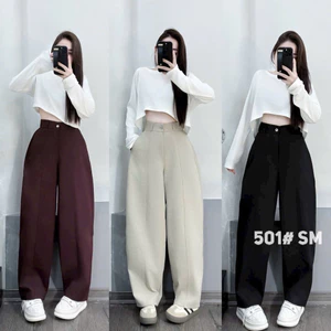 Quần Dài Nữ Thô Hàn Form Baggy, Quần Nữ Cạp Cao Tôn Dáng Dễ Phối Đồ | SANA CLOSET #501