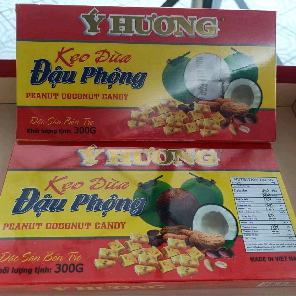 ( ít ngọt) Kẹo dừa đậu phộng Ý Hương 300g -- đặc sản Bến Tre  ( kẹo gói tay, kẹo trần, kẹo gói giấy...)