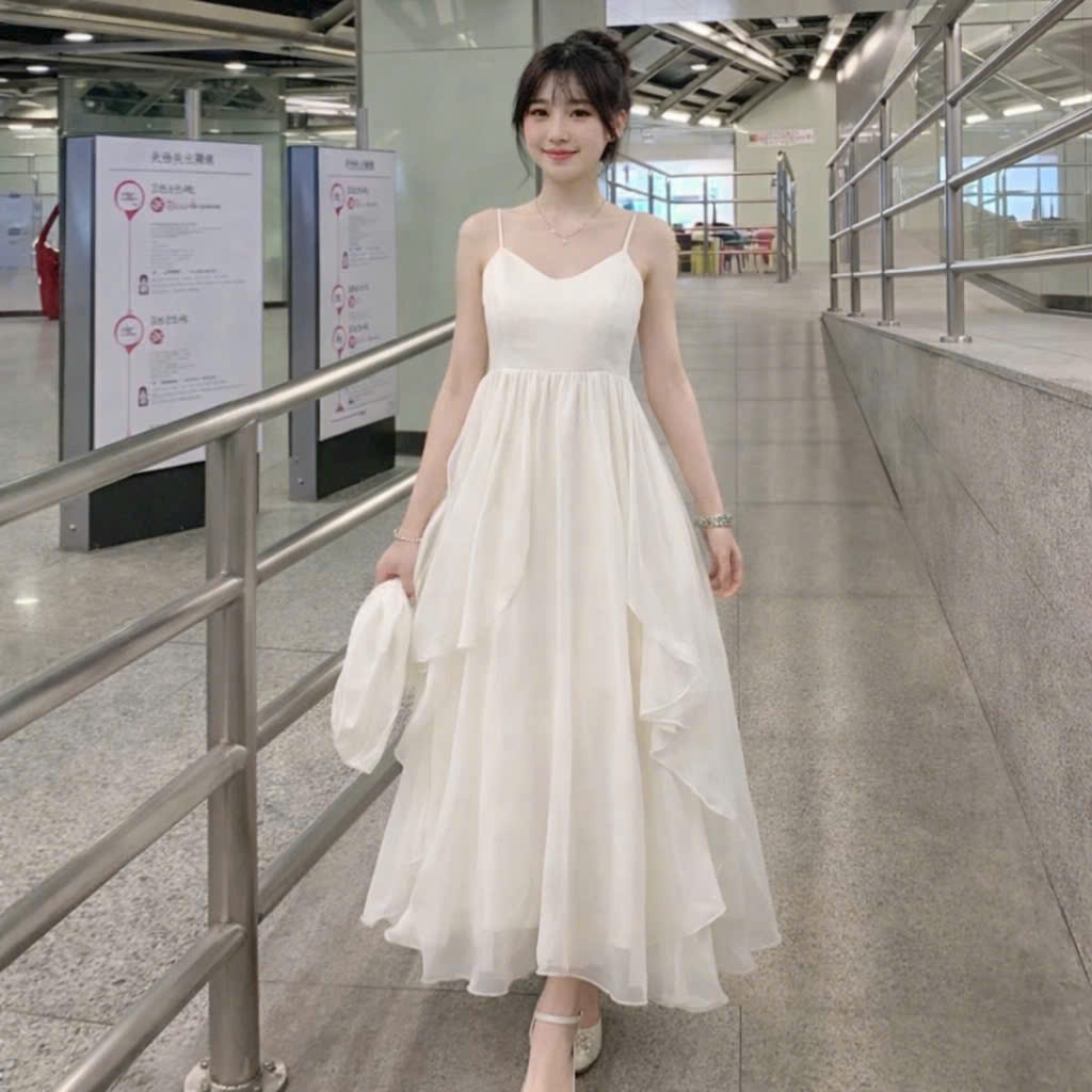 Set Váy  Maxi  Nữ Hai dây  Chất Voan  Tơ 3 Lớp Bèo Tầng Tiểu thư/ váy đi biển dáng tiểu thư nhẹ nhàng