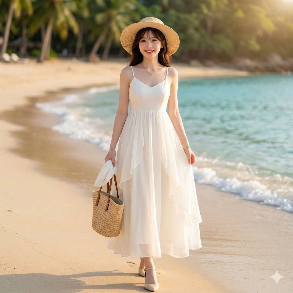 Set Váy  Maxi  Nữ Hai dây  Chất Voan  Tơ 3 Lớp Bèo Tầng Tiểu thư/ váy đi biển dáng tiểu thư nhẹ nhàng