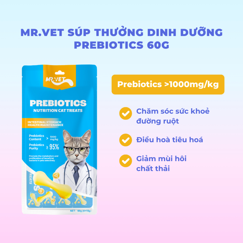 Thức ăn cho mèo MR.VET súp thưởng gói 60G (4 thanh 15G) bổ sung chất dinh dưỡng