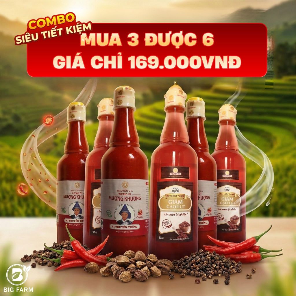 COMBO 3 TẶNG 3 Mua Tương Ớt Mường Khương Truyền Thống Cay Đậm 500ml Tặng 3 Giấm Nếp Tú Lệ hoặc Giấm Gạo Lứt 500ml