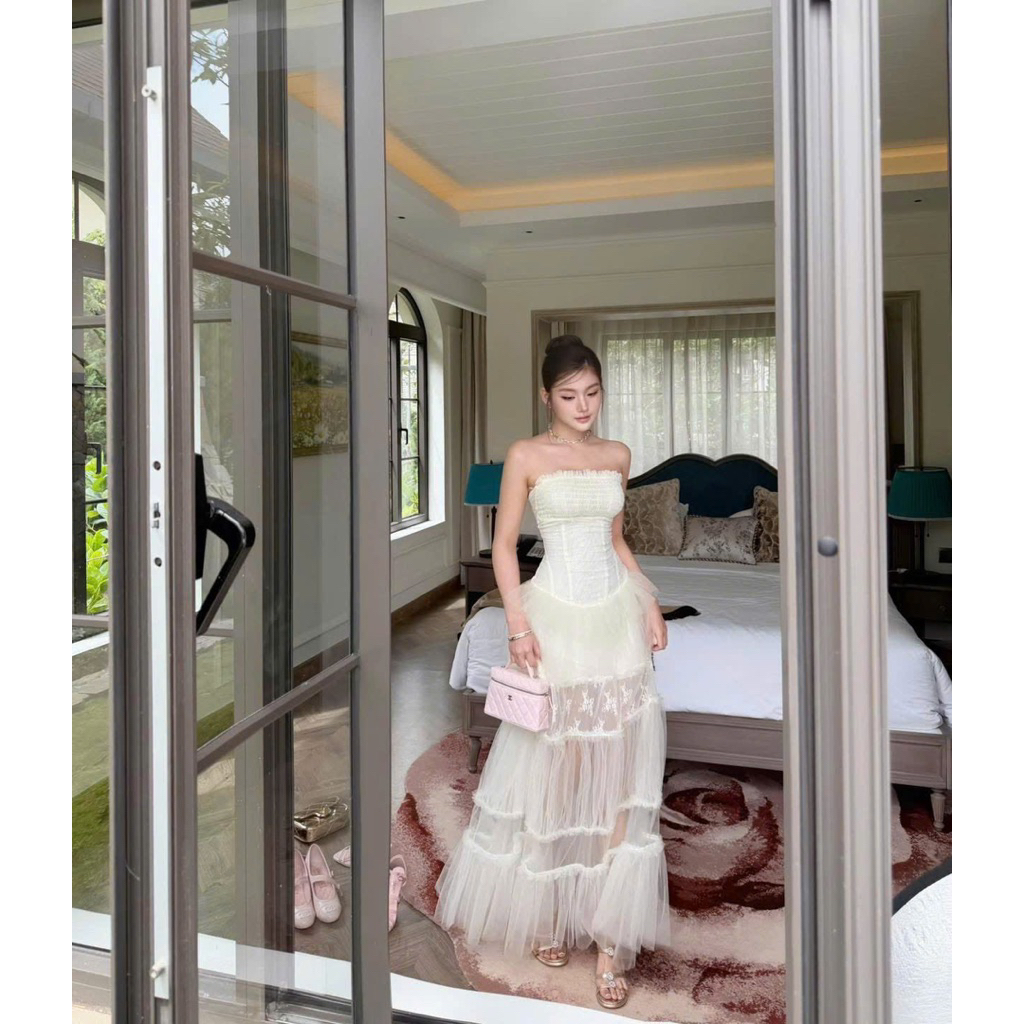 Đầm Maxi Cúp Ngực Bo Chun Thời Trang Nữ LASY Phối Voan Tơ Tầng D0190