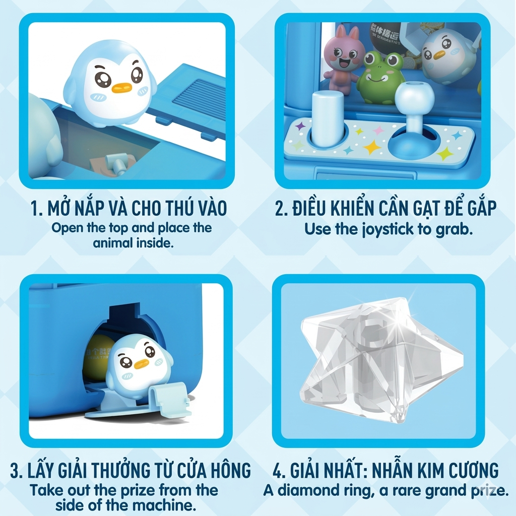 Đồ chơi máy gắp thú mini cho bé – Gắp gấu bông vui nhộn