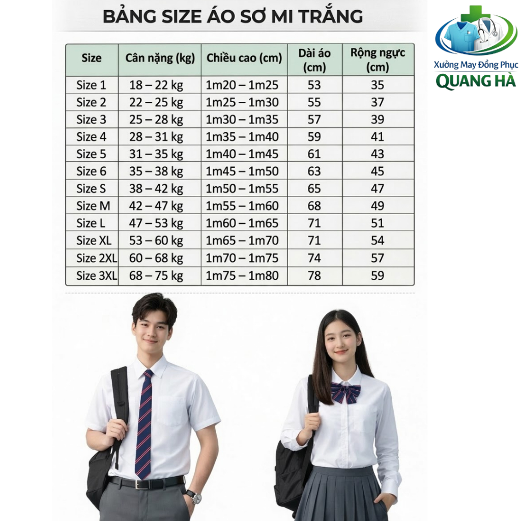 Áo Sơ Mi Nam Nữ Đẹp Vải KATE Thun Màu Trắng Xanh Cho Học Sinh Cấp 1 2 3 Co Giãn Nhẹ Vạt Ngang Form Ngắn Có Túi Đồng Phục