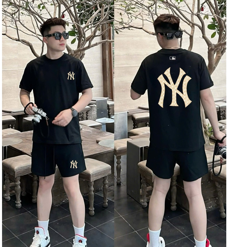 Set Bộ phông Mlb nam nữ cao cấp, 100% cotton co giãn 2 chiều ,thấm hút mồ hôi - hàng cao,  cấp chất lượng - SET ĐEN