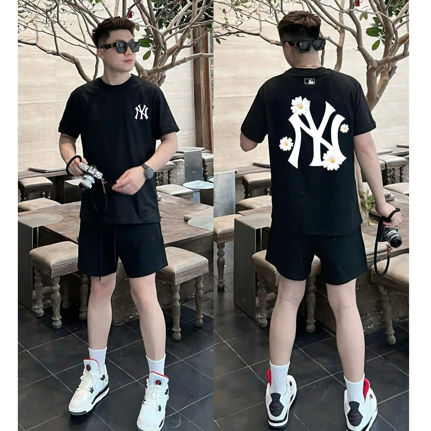 Set Bộ phông Mlb nam nữ cao cấp, 100% cotton co giãn 2 chiều ,thấm hút mồ hôi - hàng cao,  cấp chất lượng - SET ĐEN