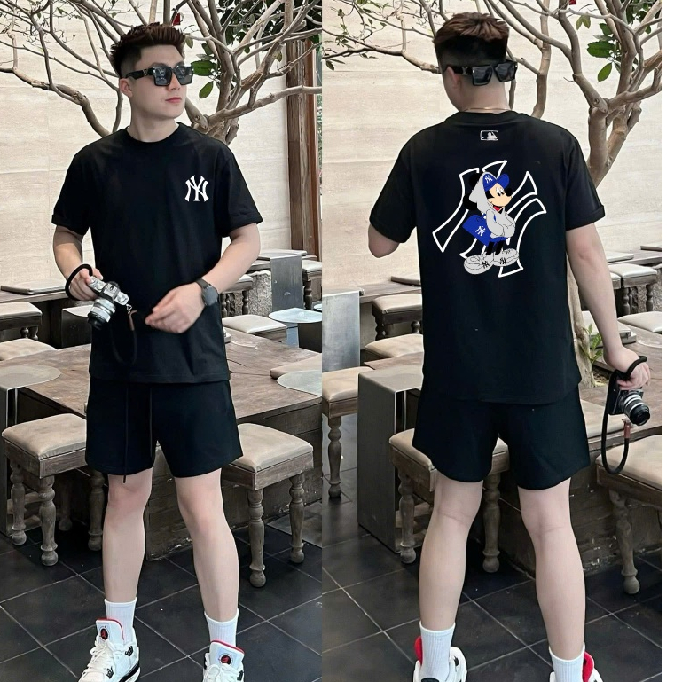 Set Bộ phông Mlb nam nữ cao cấp, 100% cotton co giãn 2 chiều ,thấm hút mồ hôi - hàng cao,  cấp chất lượng - SET ĐEN