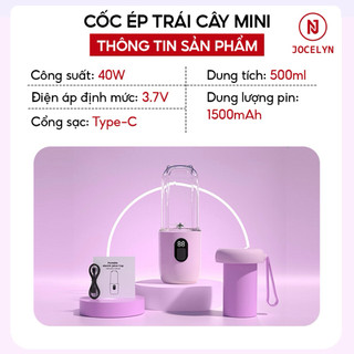 Máy Xay Sinh Tố Cầm Tay Đa Năng Không Dây JOCELYN 500ml, Máy Xay Tích Điện, Xay Đá Bào Tiện Lợi