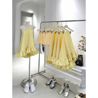 (Hàng loại 1) Đầm yếm cột nơ lưng chất dáng babydoll xoè bồng Triệu Lộ Tư kèm quần bảo hộ - Vàng - SEP House