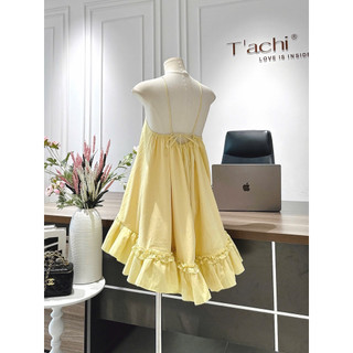 (Hàng loại 1) Đầm yếm cột nơ lưng chất dáng babydoll xoè bồng Triệu Lộ Tư kèm quần bảo hộ - Vàng - SEP House