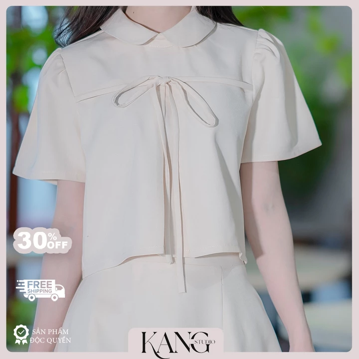 KangStudio - Set Váy Nữ Tweed Hàn Quốc – Set Tiểu Thư Nhẹ Nhàng, Cổ bẻ Nơ Ngực Xinh, Form Chuẩn Hack Dáng