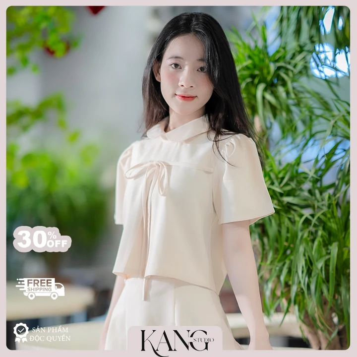 KangStudio - Set Váy Nữ Tweed Hàn Quốc – Set Tiểu Thư Nhẹ Nhàng, Cổ bẻ Nơ Ngực Xinh, Form Chuẩn Hack Dáng