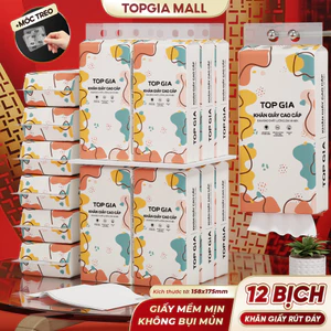 Combo 12 Bịch Khăn Giấy Top Gia Đa Sắc 1280 Tờ 4 Lớp Giấy Rút Mềm Mịn Dày Dai