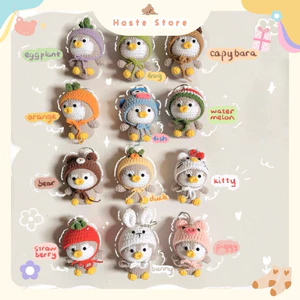 Móc Khoá Len Nhung Chim Cánh Cụt Mang Yếm Đội Mũ Trái Cây Thú Handmade Màu Pastel Quà Tặng Dễ Thương Độc Đáo