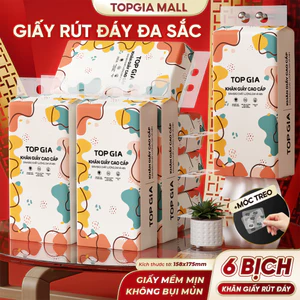 Combo 6 Bịch - Khăn Giấy Top Gia Đa Sắc Treo Tường 1280 Tờ 4 Lớp Mềm Mịn Dày Dai