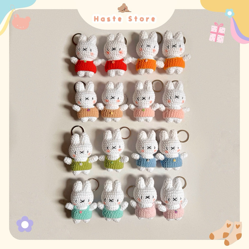 Móc Khoá Len Nhung Ếch xanh Hello Kitty Mèo Thỏ Miffy Quả Dâu Đeo Yếm Bé Dâu Handmade Mềm Mịn