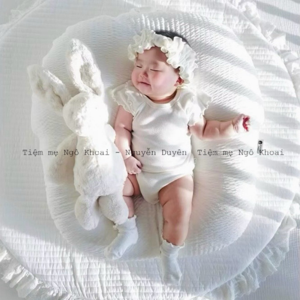 [MD236] Set cover Pee ngắn tay cánh tiên trắng kèm turban xinh yêu cho bé