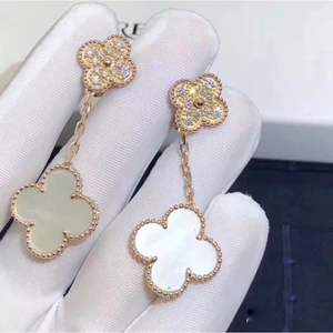 Khuyên tai hoa trắng xà cừ dáng dài đính đá cao cấp đồng trắng si kim