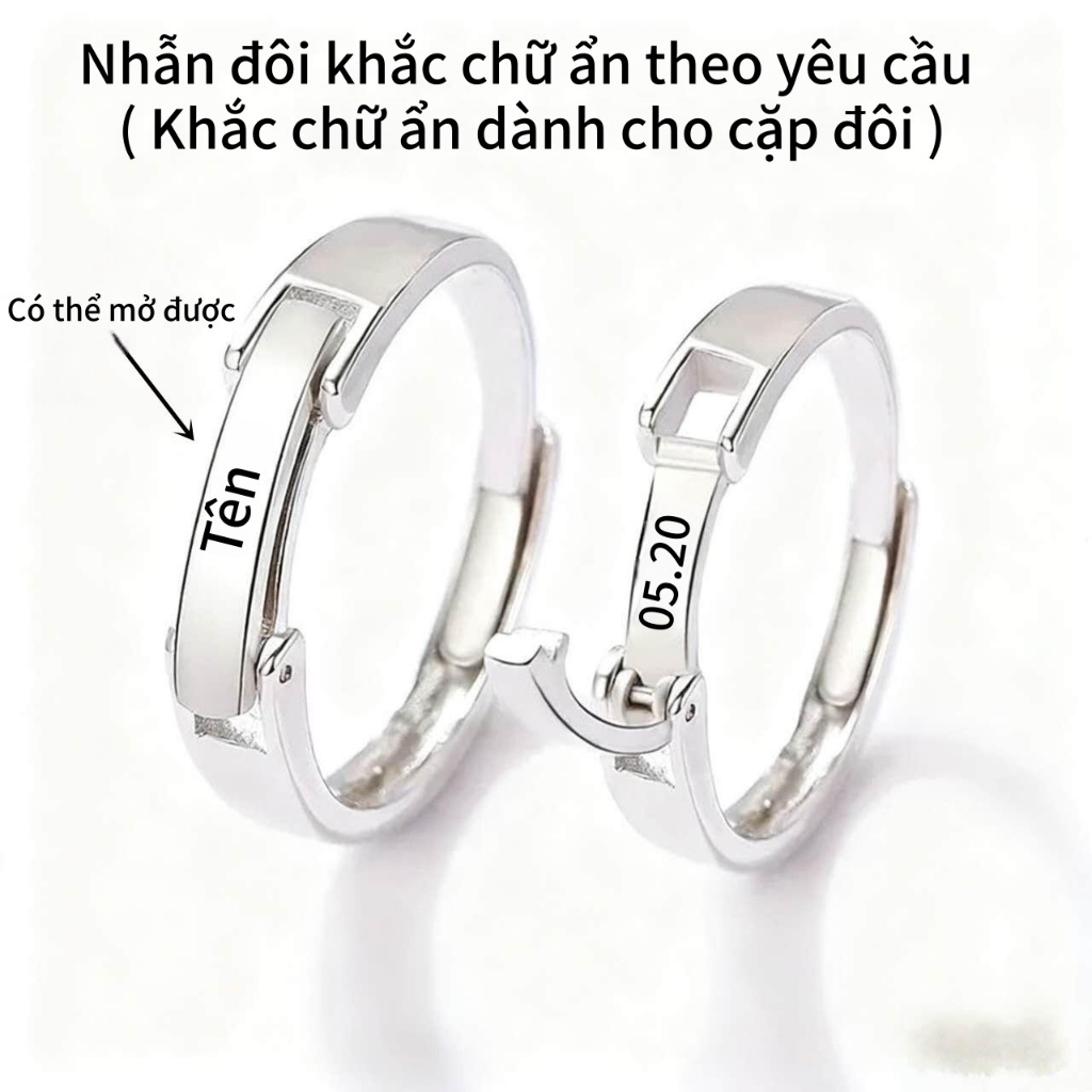 Nhẫn đôi khắc tên theo yêu cầu khắc tên & ngày tháng chỉnh size chống nước – quà Valentine & kỷ niệm