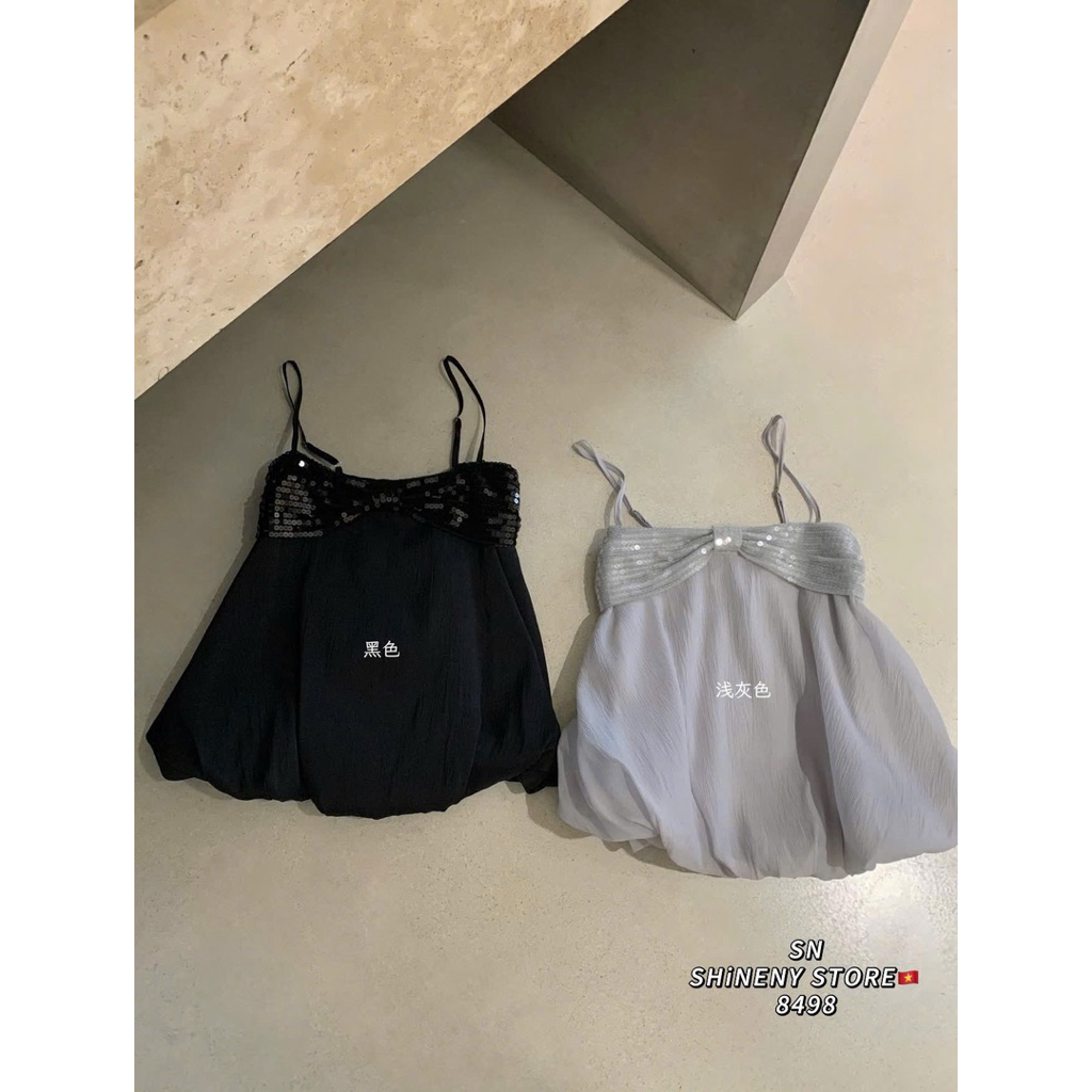 Áo 2 dây WG.WE nơ kim sa voan phồng mai phương bùi