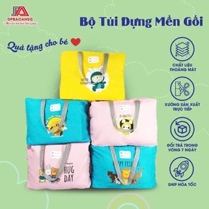 Túi Đựng Mền Gối Bé Đi Học – Vải Chống Thấm, Có Khóa Kéo, Nhiều Màu In Hình Dễ Thương