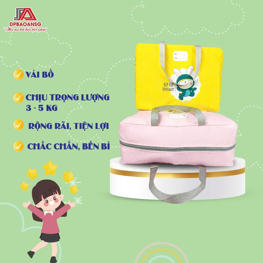 Túi Đựng Mền Gối Bé Đi Học – Vải Chống Thấm, Có Khóa Kéo, Nhiều Màu In Hình Dễ Thương