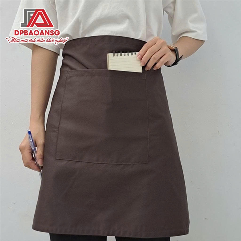 Tạp Dề Ngắn Phục Vụ Pha Chế Vải Kaki Màu Nâu – Có Túi Tiện Lợi Cho Quán Ăn, Cafe