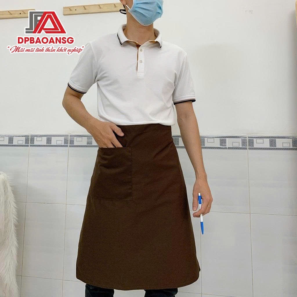 Tạp Dề Ngắn Phục Vụ Pha Chế Vải Kaki Màu Nâu – Có Túi Tiện Lợi Cho Quán Ăn, Cafe