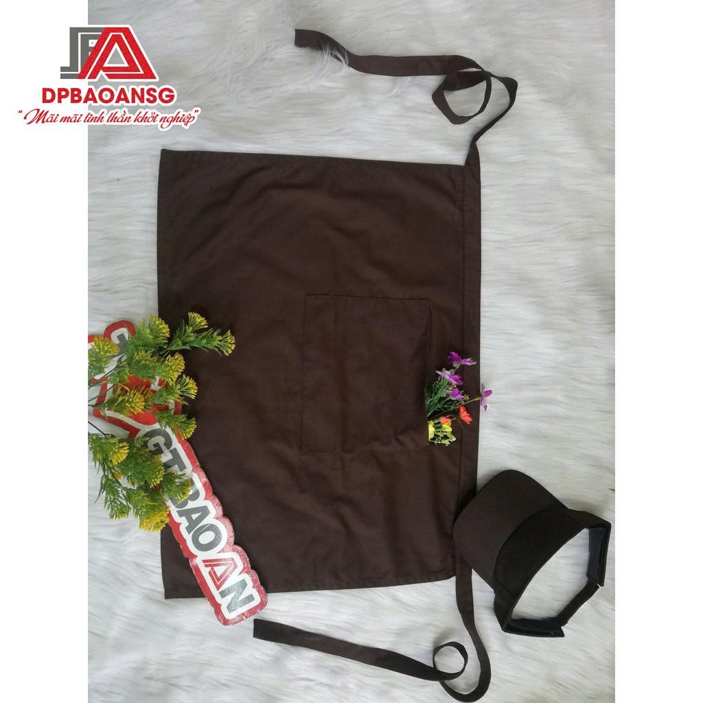 Tạp Dề Ngắn Phục Vụ Pha Chế Vải Kaki Màu Nâu – Có Túi Tiện Lợi Cho Quán Ăn, Cafe