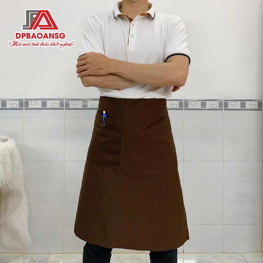 Tạp Dề Ngắn Phục Vụ Pha Chế Vải Kaki Màu Nâu – Có Túi Tiện Lợi Cho Quán Ăn, Cafe