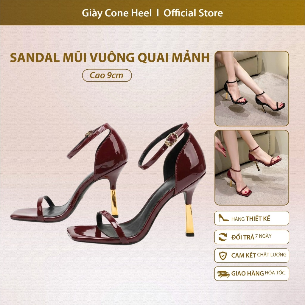 Sandal Mũi Vuông Quai Mảnh Gót Nhọn 9cm Mimi Shop – Cao Gót Nữ Quyến Rũ, Sang Trọng, Tôn Dáng
