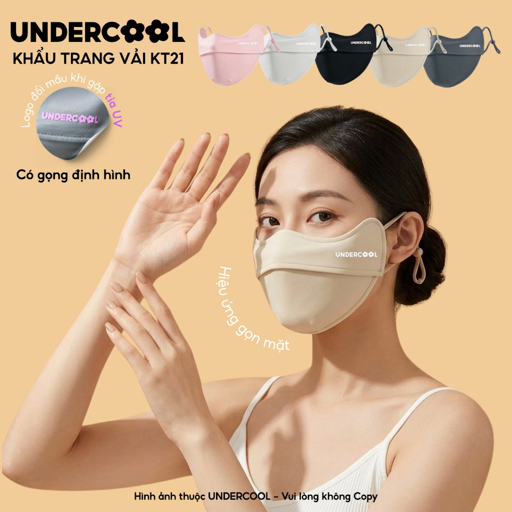 Khẩu Trang Vải Chống Tia UV Vải Thun Lạnh Cao Cấp UNDERCOOL Có Gọng Định Hình Chống Lem Son Makeup Gọn Mặt, Live KT21