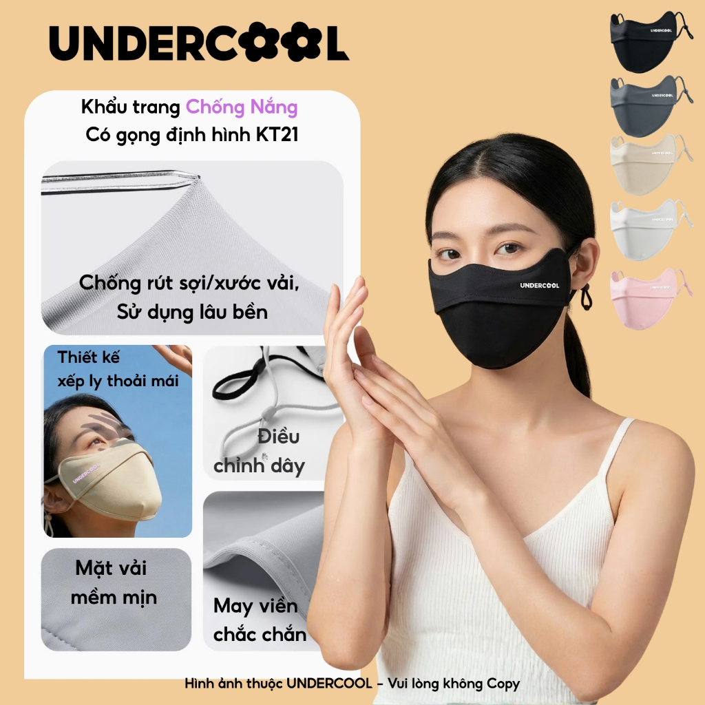 Khẩu Trang Vải Chống Tia UV Vải Thun Lạnh Cao Cấp UNDERCOOL Có Gọng Định Hình Chống Lem Son Makeup Gọn Mặt, Live KT21