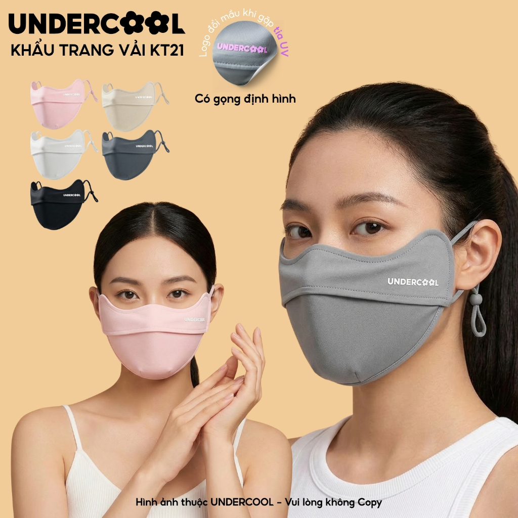 Khẩu Trang Vải Chống Tia UV Vải Thun Lạnh Cao Cấp UNDERCOOL Có Gọng Định Hình Chống Lem Son Makeup Gọn Mặt, Live KT21