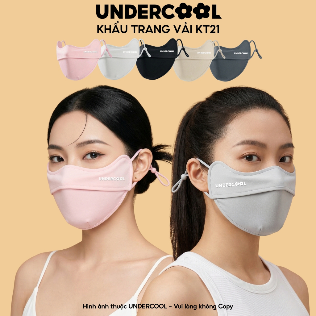 Khẩu Trang Vải Chống Tia UV Vải Thun Lạnh Cao Cấp UNDERCOOL Có Gọng Định Hình Chống Lem Son Makeup Gọn Mặt, Live KT21