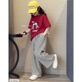 [B&G] Sét bộ áo thun đen cá tính kèm quần ống rộng sọc trắng đen cho bé gái từ 10-45kg