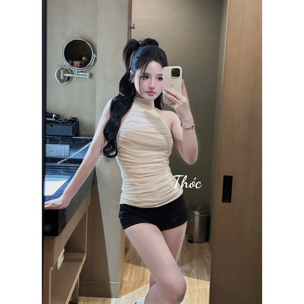 Áo body nhún cổ yếm mix đồ gợi cảm