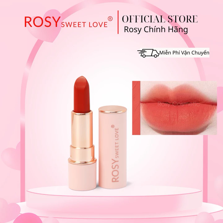 Son Sáp Lì Rosy sweet love Màu Cam Đào mềm môi dạng sáp 4g