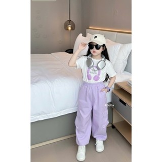 [B&G] Sét bộ Áo thun in hình tai nghe Quần suông tím pastel trendy cho bé gái từ 10-45kg