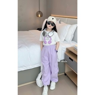 [B&G] Sét bộ Áo thun in hình tai nghe Quần suông tím pastel trendy cho bé gái từ 10-45kg