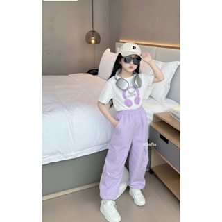 [B&G] Sét bộ Áo thun in hình tai nghe Quần suông tím pastel trendy cho bé gái từ 10-45kg