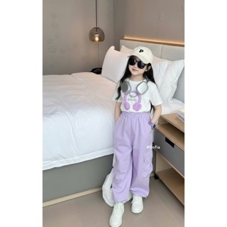 [B&G] Sét bộ Áo thun in hình tai nghe Quần suông tím pastel trendy cho bé gái từ 10-45kg