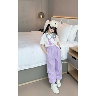 [B&G] Sét bộ Áo thun in hình tai nghe Quần suông tím pastel trendy cho bé gái từ 10-45kg